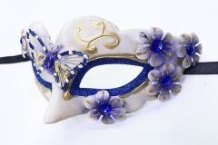 Kelebek İşlemeli Masquerade Venedik Maskesi Mavi Renk 7x16 cm