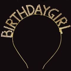 Kristal Taşlı Altın Renk Birthday Girl Tacı 16x17 cm