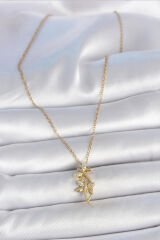 316L Çelik Gold Renk Zincir Zirkon Taşlı Yusufçuk Model Kadın Kolye - TJ-BKO10037