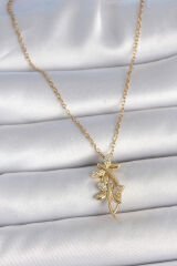 316L Çelik Gold Renk Zincir Zirkon Taşlı Yusufçuk Model Kadın Kolye - TJ-BKO10037
