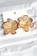 Pirinç Gold Renk Bordo Renk Detaylı Lotus Kadın Küpe - TJ-BKP11366