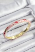 Mineli Pirinç Kırmızı ve Pembe Yaprak Motifli Gold Renk Kadın Kelepçe - TJ-BB7412