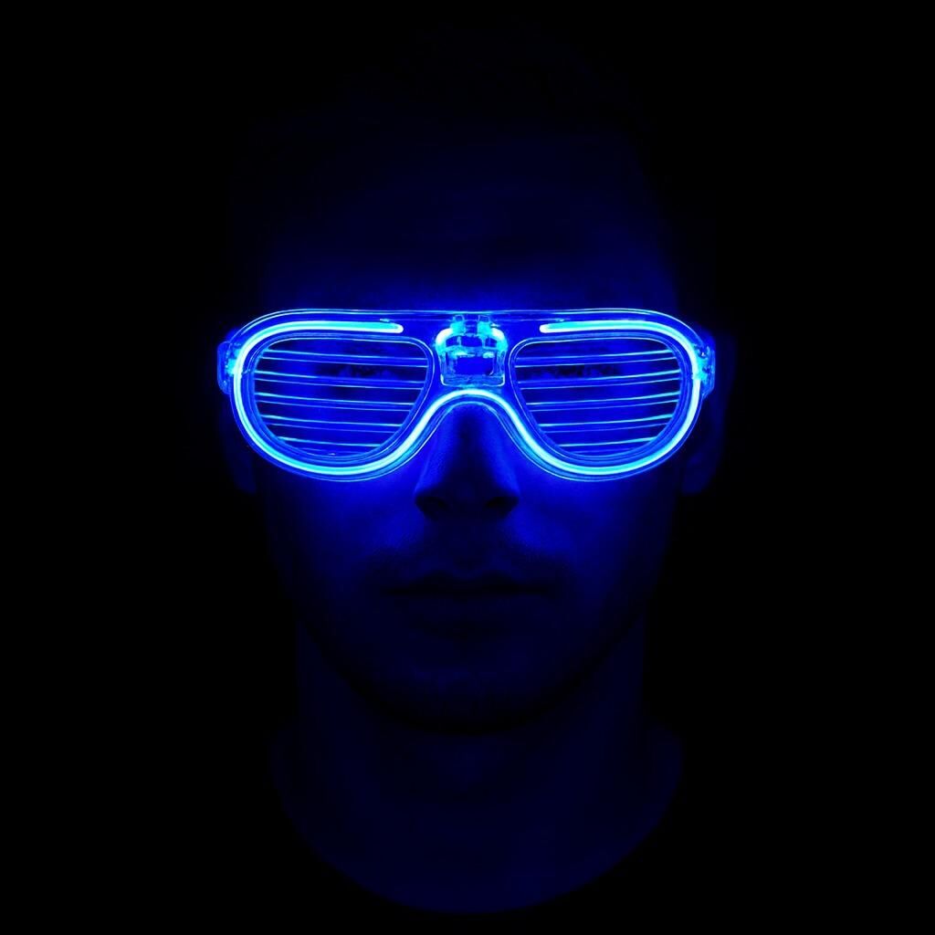 Mavi Led Işıklı Parti Gözlüğü - Neon Glow Gözlük 3 Modlu