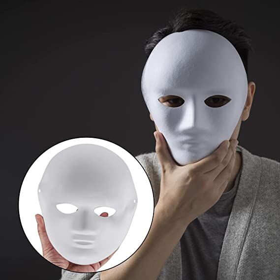 Beyaz Renk Boyanabilir Anonim Tam Yüz Cosplay Maske 24x18 cm (4944)