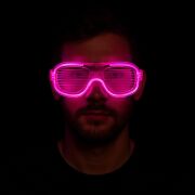 Pembe Led Işıklı Parti Gözlüğü - Neon Glow Şerit Gözlük 3 Modlu