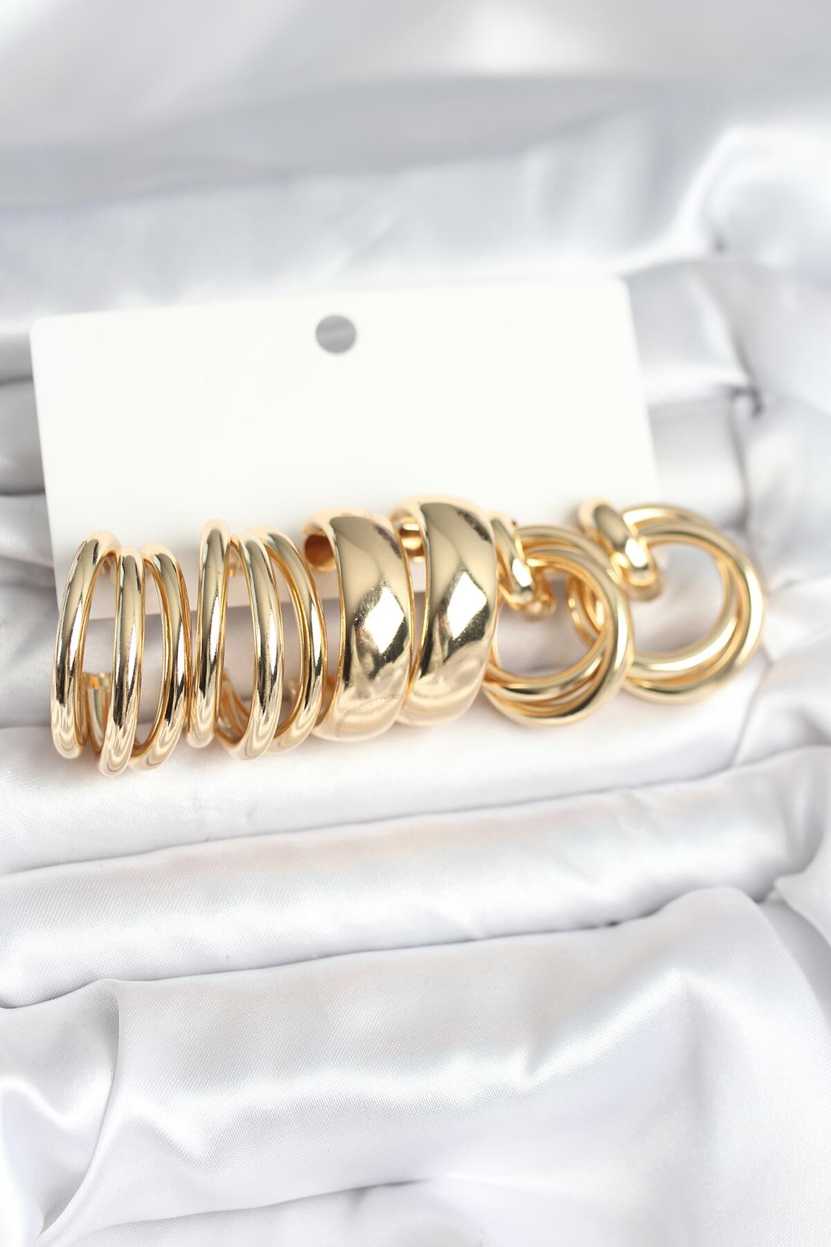 Pirinç Gold Renk 3 Çift Vintage Kadın Küpe Seti - TJ-BKP11382