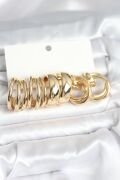 Pirinç Gold Renk 3 Çift Vintage Kadın Küpe Seti - TJ-BKP11382