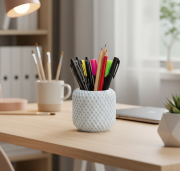 Modern Desenli Seramik Saksı, Kalemlik – Minimal Dekoratif Bitki Saksısı, Kalemlik (Açık Mavi)