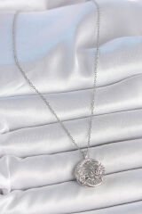 316L Çelik Gümüş Renk Zincir Ay Güneş Model Zirkon Taş Detay Kadın Kolye - TJ-BKO10056