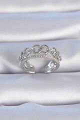 Pirinç Gümüş Renk Zirkon Taşlı İnci Detay Kadın Yüzük - TJ-BYK3335