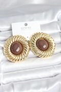Pirinç Gold Renk Kahverengi Boncuklu Vintage Kadın Küpe - TJ-BKP11386