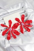 Pirinç Büyük Kırmızı Çiçek Model Kadın Küpe - TJ-BKP11058
