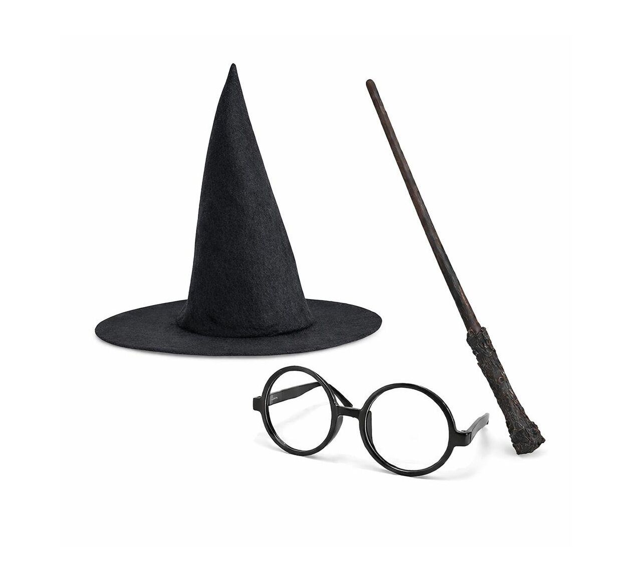 Harry Potter Tarzı Çocuk Seti - Siyah Keçe Şapka, Asa, Gözlük