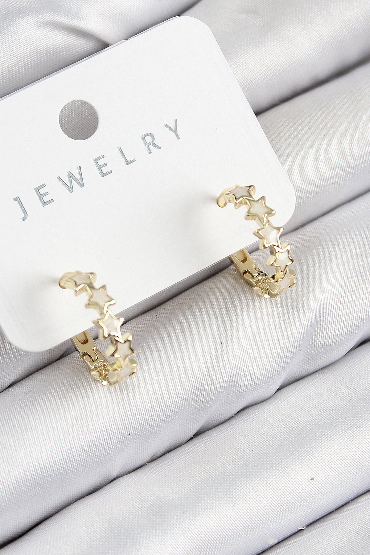 Pirinç Zirkon Taşlı Yıldız Model Gold Renk Kadın Küpe - TJ-BKP11066