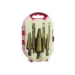 6PCS  KADEMELİ MATKAP UCU SETİ HSS ADIM - DÜZ OLUK - KONİK DELİCİ KIRMIZI PLS.AYAKLI KUTU - ŞEFFAF KAPAK (4944)