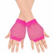 80’ler 90’lar Retro Neon Fuşya Şeker Pembesi File Parmaksız Kısa Eldiven 11 cm