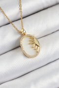 316L Çelik Zirkon Taşlı Yarım Güneş Model Gold Renk Kadın Kolye - TJ-BKO10343