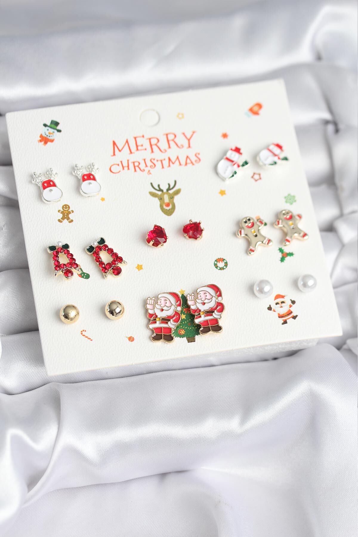 Yılbaşı Temalı Karışık Model 8 Çift Yılbaşı Temalı Kadın Küpe Seti - TJ-BKP11399