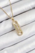 316L Çelik Zirkon Taşlı Messika Model Gold Renk Kadın Kolye - TJ-BKO10345