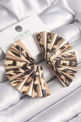 Pirinç Gold Renk Leopar Desen Yelpaze Model Vintage Kadın Küpe - TJ-BKP9811