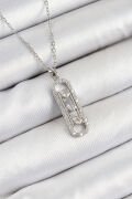 316L Çelik Zirkon Taşlı Messika Model Gümüş Renk Kadın Kolye - TJ-BKO10346