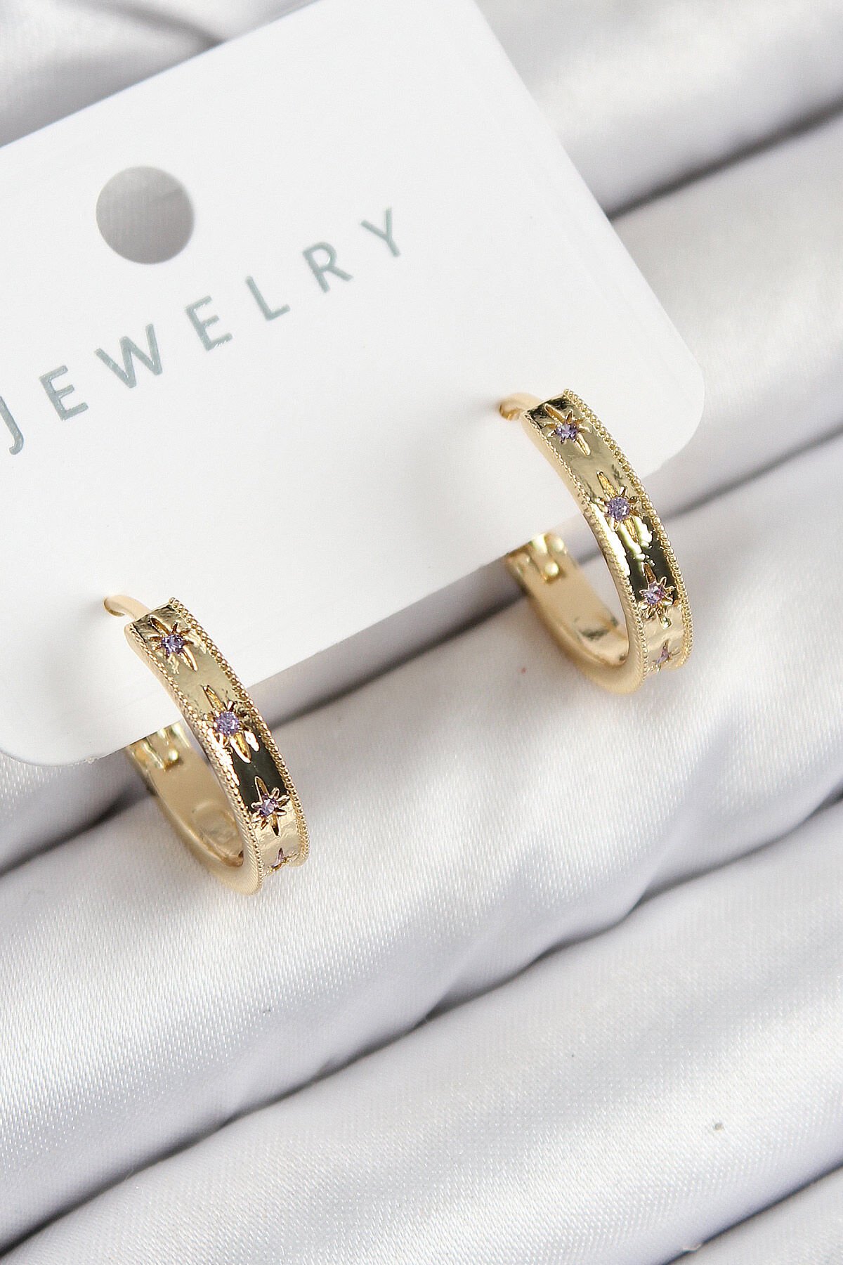 Pirinç Zirkon Taşlı Halka Model Gold Renk Kadın Küpe - TJ-BKP11072