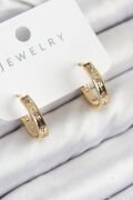 Pirinç Zirkon Taşlı Halka Model Gold Renk Kadın Küpe - TJ-BKP11072