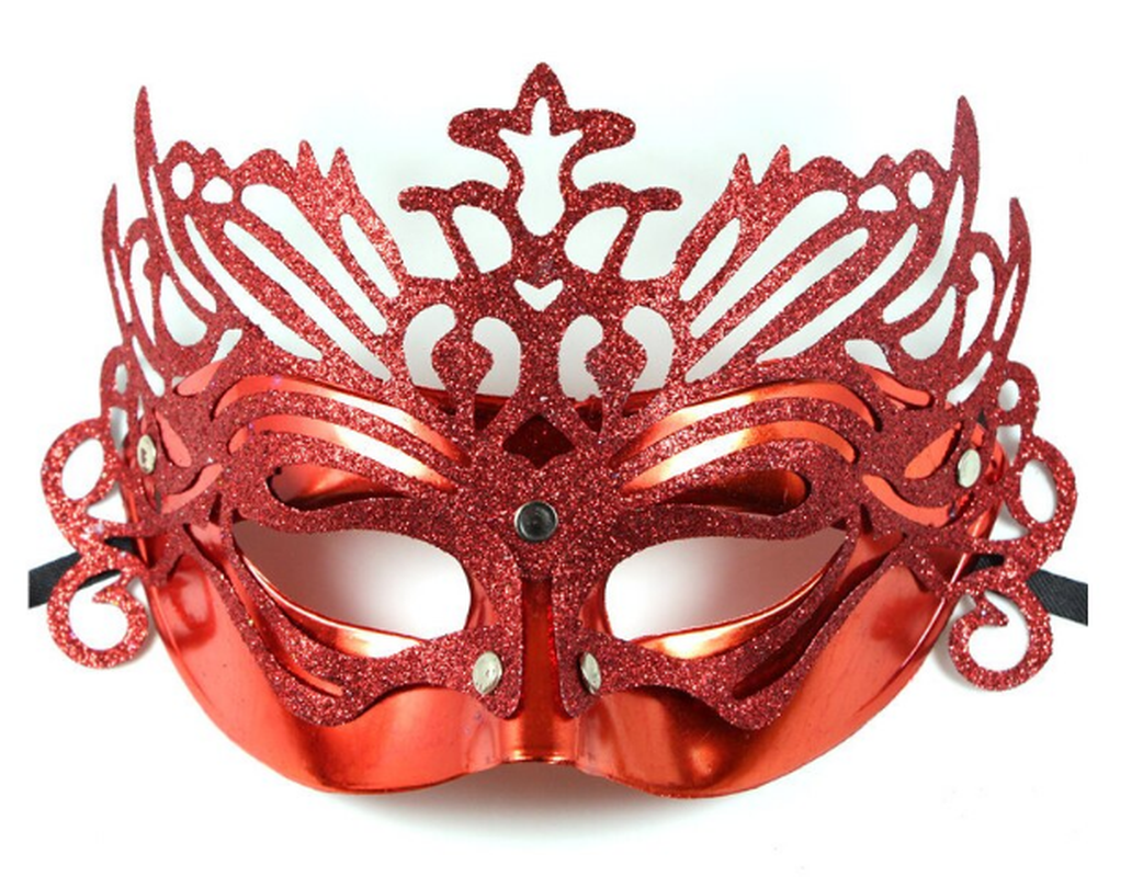 Metalik Kırmızı Renk Masquerade Kelebek Simli Parti Maskesi 23x14 cm