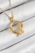 316L Çelik Zirkon Taşlı Düğüm Model Gold Renk Kadın Kolye - TJ-BKO10349