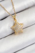 316L Çelik Zirkon Taşlı Yıldız Model Gold Renk Kadın Kolye - TJ-BKO10351
