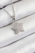 316L Çelik Zirkon Taşlı Yıldız Model Gümüş Renk Kadın Kolye - TJ-BKO10352