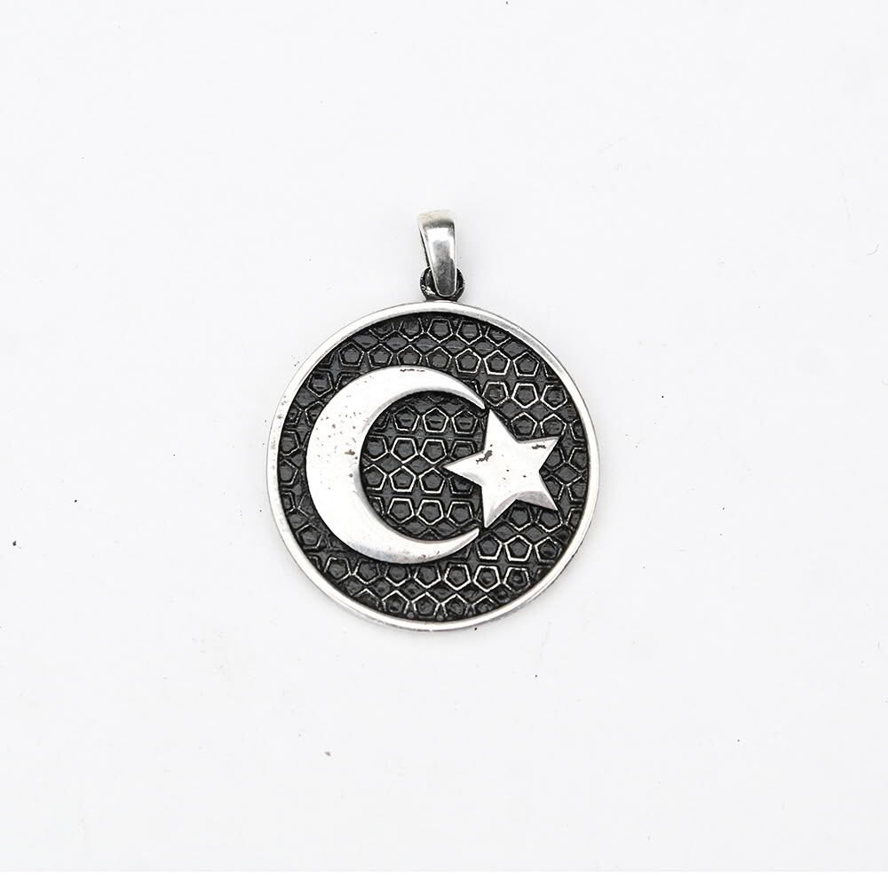 Gümüş Ayyıldız Kabartma  Model Erkek Kolye