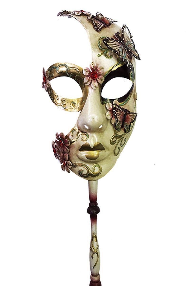 Kelebekli Masquerade Sopalı Venedik Maskesi Kırmızı Renk 10X45 cm