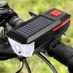 Solar Enerjili USB ile Şarj Edilebilir Ledli Bisiklet Feneri Kornalı ve Su Geçirmez Far (4944)