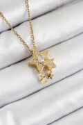 316L Çelik Zirkon Taşlı Sallantılı Yıldız Model Gold Renk Kadın Kolye - TJ-BKO10361