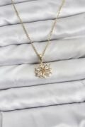 316L Çelik Zincir Gold Renk Lotus Model Zirkon Taşlı Kadın Kolye - TJ-BKO10835