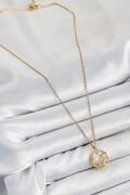 316L Çelik Zirkon Taşlı İnci Detaylı Halka Model Gold Renk Kadın Kolye - TJ-BKO10363