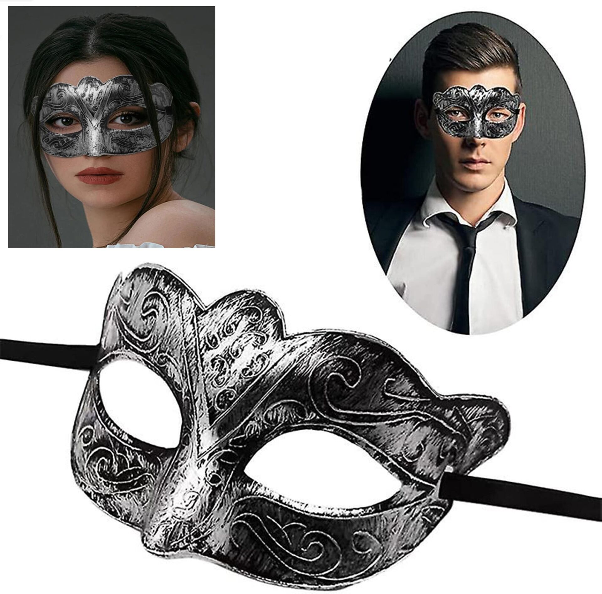 Maskeli Balo Antik Gri Gümüş Eskitilmiş Maske Balo Venedik (4944)