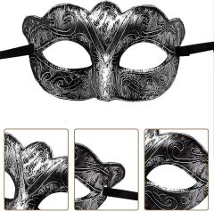 Maskeli Balo Antik Gri Gümüş Eskitilmiş Maske Balo Venedik (4944)