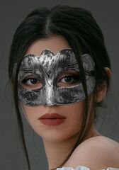 Maskeli Balo Antik Gri Gümüş Eskitilmiş Maske Balo Venedik (4944)