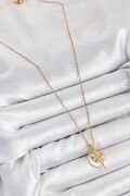 316L Çelik Zirkon Taşlı Hilal Melek Model Gold Renk Kadın Kolye - TJ-BKO10365