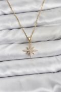 316L Çelik Zincir Gold Renk Kutup Yıldızı Model Zirkon Taşlı Kadın Kolye - TJ-BKO10839
