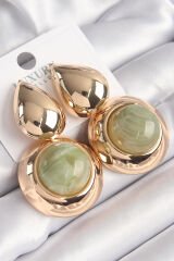 Pirinç Gold Renk Damla Model Su Yeşili Doğal Taşlı Vintage Kadın Küpe - TJ-BKP9831