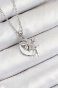 316L Çelik Zirkon Taşlı Hilal Melek Model Gümüş Renk Kadın Kolye - TJ-BKO10366