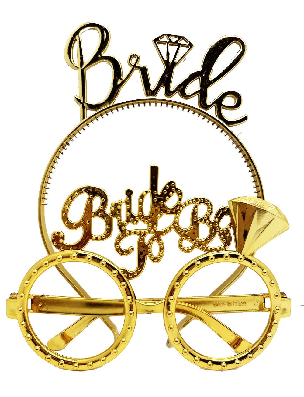 Bride Yazılı Taç ve Bride To Be Yazılı Gözlük Seti Altın Renk (4944)