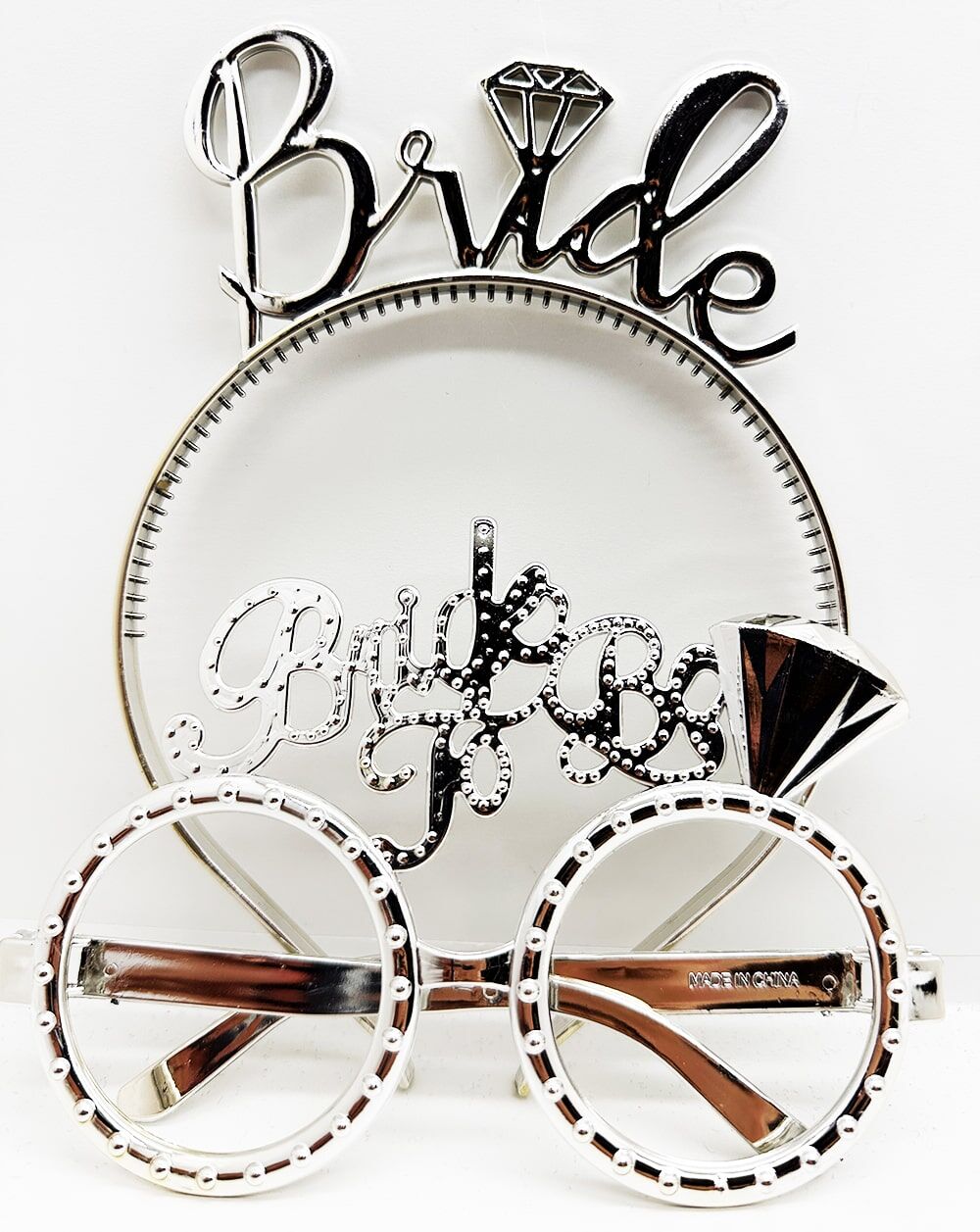 Bride Yazılı Taç ve Bride To Be Yazılı Gözlük Seti Gümüş Renk (4944)