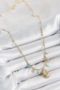 Pirinç Zirkon Taşlı Deniz Kabuğu Model Gold Renk Kadın Kolye - TJ-BKO10368