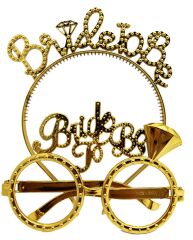 Bride To Be Yazılı Taç ve Bride To Be Yazılı Gözlük Seti Altın Renk (4944)