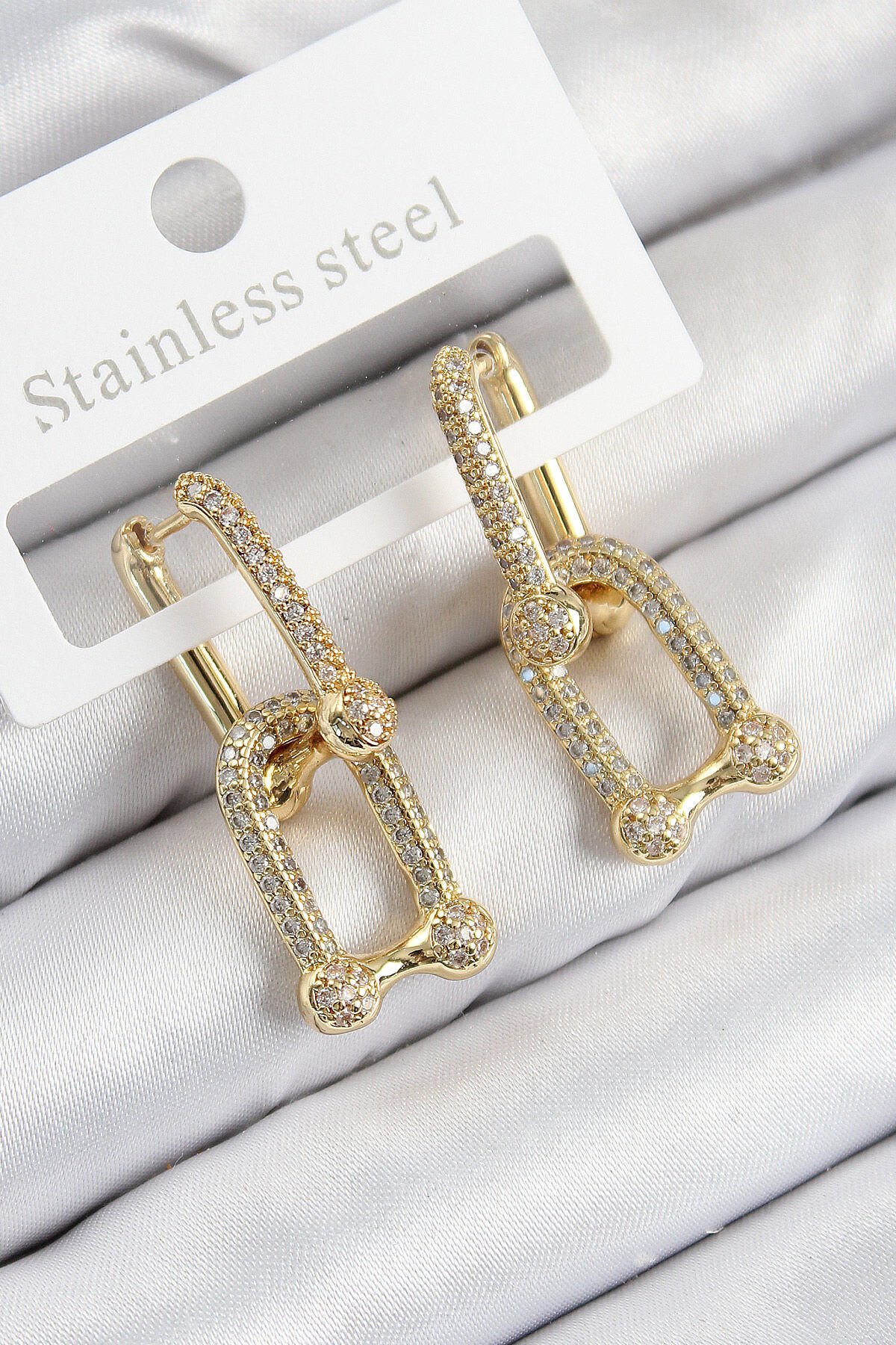 Pirinç Zirkon Taşlı Tifany Model Gold Renk Kadın Küpe - TJ-BKP11095