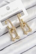 Pirinç Zirkon Taşlı Tifany Model Gold Renk Kadın Küpe - TJ-BKP11095